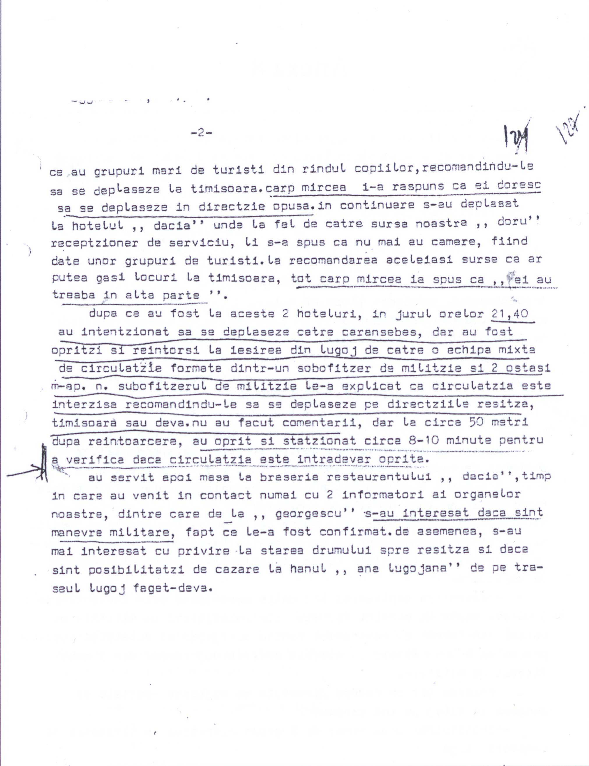 Document trimis de Inspectoratul Județean Timiș al Ministerului de Interne către Direcția a III-a Contrainformații a Securității, referitor acțiunea de urmărire și sabotaj a jurnaliștilor Radio Vocea Americii, Mircea Carp și Ron Pemstein, 15 aprilie 1978 (colecția familiei Carp).